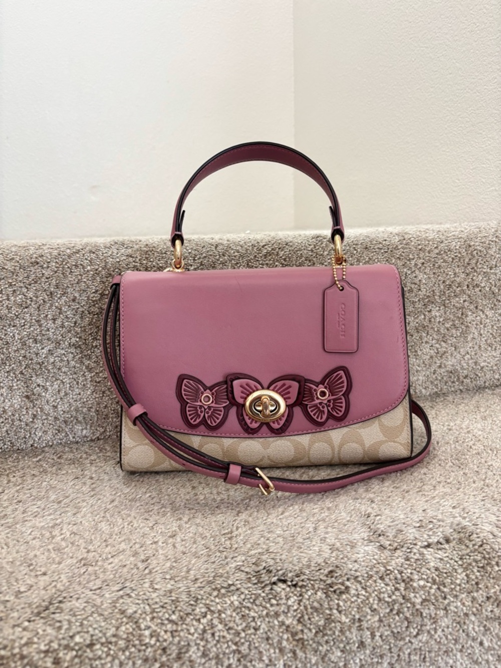 Coach Pink Tilly Top Butterfly Applique Bag Limited Edition